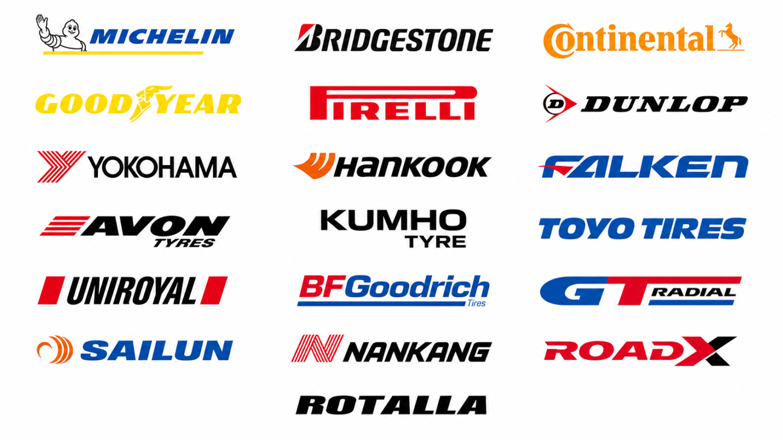 Tyre brands fitted by AA Tyre Services in Reading, including Michelin, Bridgestone, Continental, Goodyear, Pirelli and Dunlop